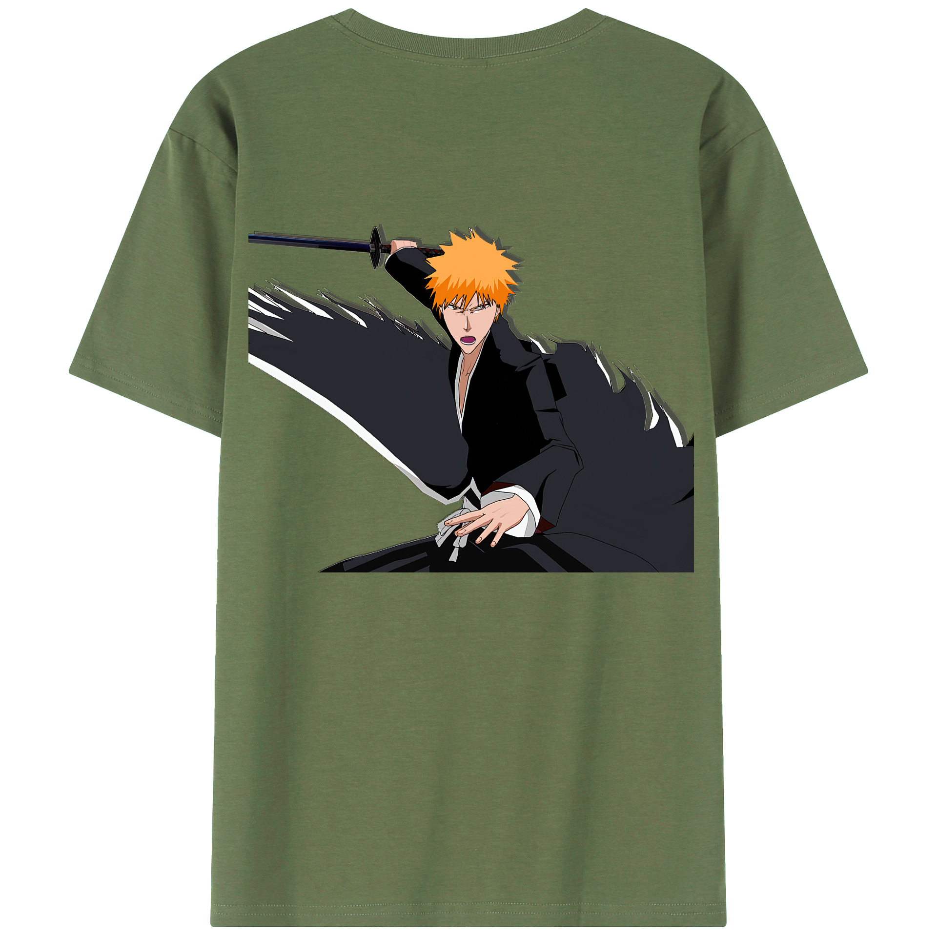 （画像用） ブリーチ 黒崎一護（くろさき いちご）BLEACH Kurosaki Ichigo 綿100％ メンズ半袖Tシャツ（バックプリント） 通気性